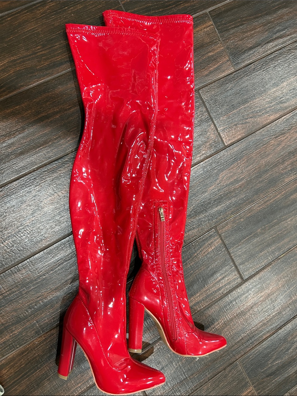 Red Patent Over-the-Knee High Heel Boots